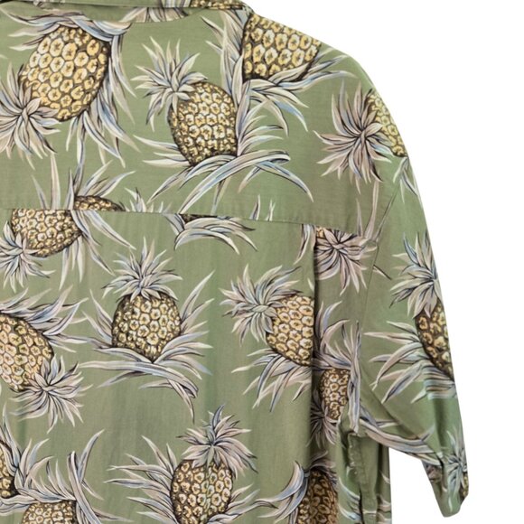 Chaps Ralph Lauren Mens Green Pineapple Print Hawaiian Short Sleeve Shirt Large - Picture 10 of 11